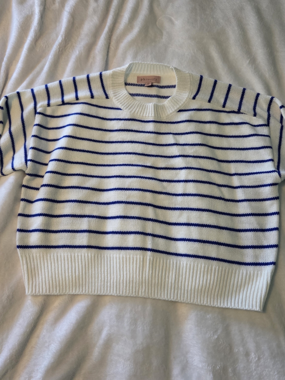 Philosophy White and Blue Striped Crewneck Sweater